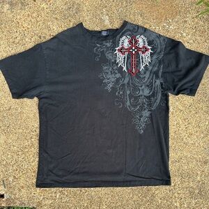 Vintage Victorious Black Short Sleeve T-Shirt with Red & White Cross Graphic Tee